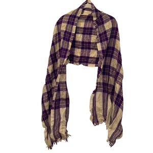 Spring Purple Cream Gold metallic PLAID tartan shawl wrap scarf 20x85"
